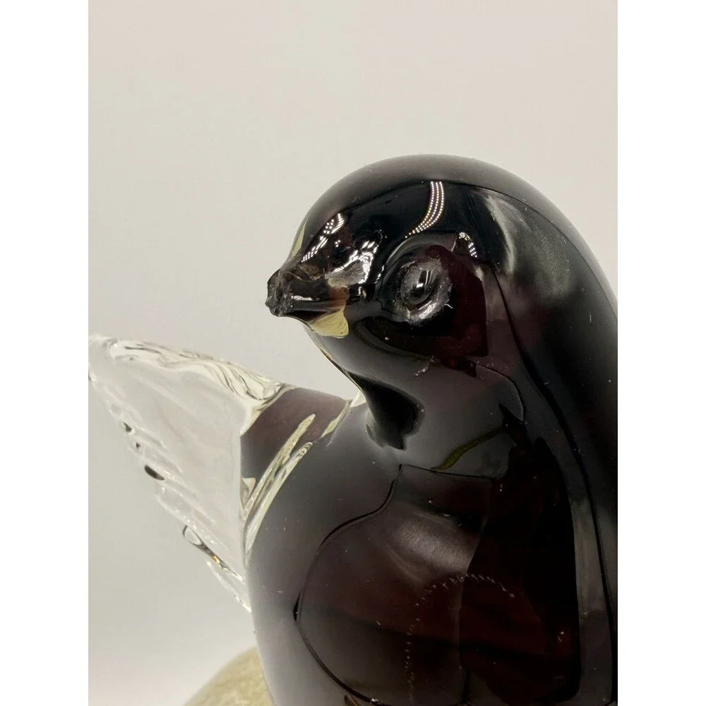 Formia Murano Greater Bird of Paradise Art Glass Sculpture Purple Gold Italy